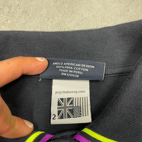 Psycho Bunny Polo Shirt Neon Collar 100% Pima Cotton Size 2 - Picture 6 of 6